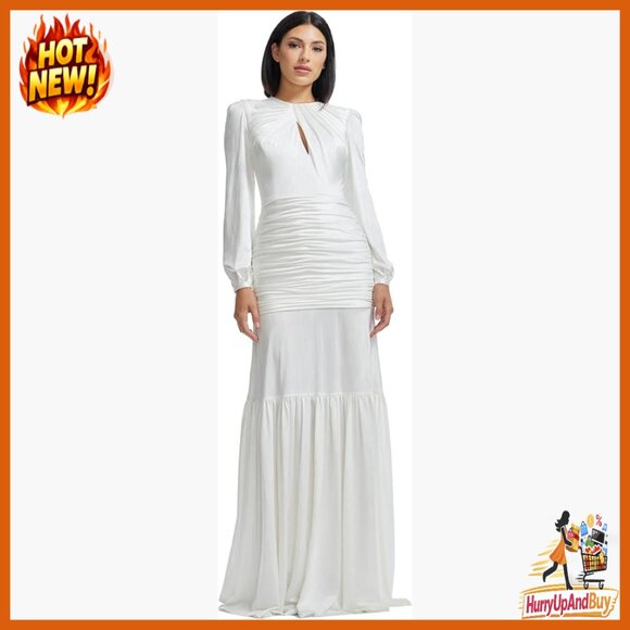 Long Sleeve Bodycon Maxi Dress Elegant Formal Gown Ruched Twist Keyhole